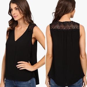 Joie black pearl & lace crepe crochet viscose blouse